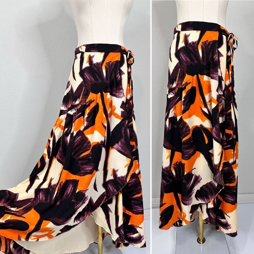 NWT Anthropologie Hutch Floral Wrap Midi Skirt S High Low Ruffle Boho Romantic - Picture 10 of 13